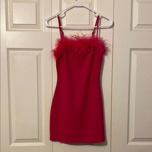 Allison and Kelly Pink Feather-Trim Mini Dress